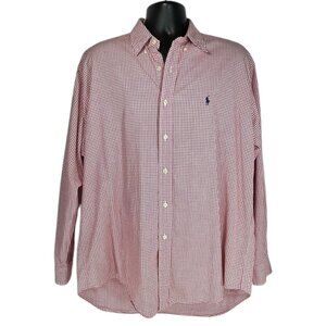 RALPH LAUREN Blake Shirt Men Sz L Red White Checkered Button Down Cotton Woven